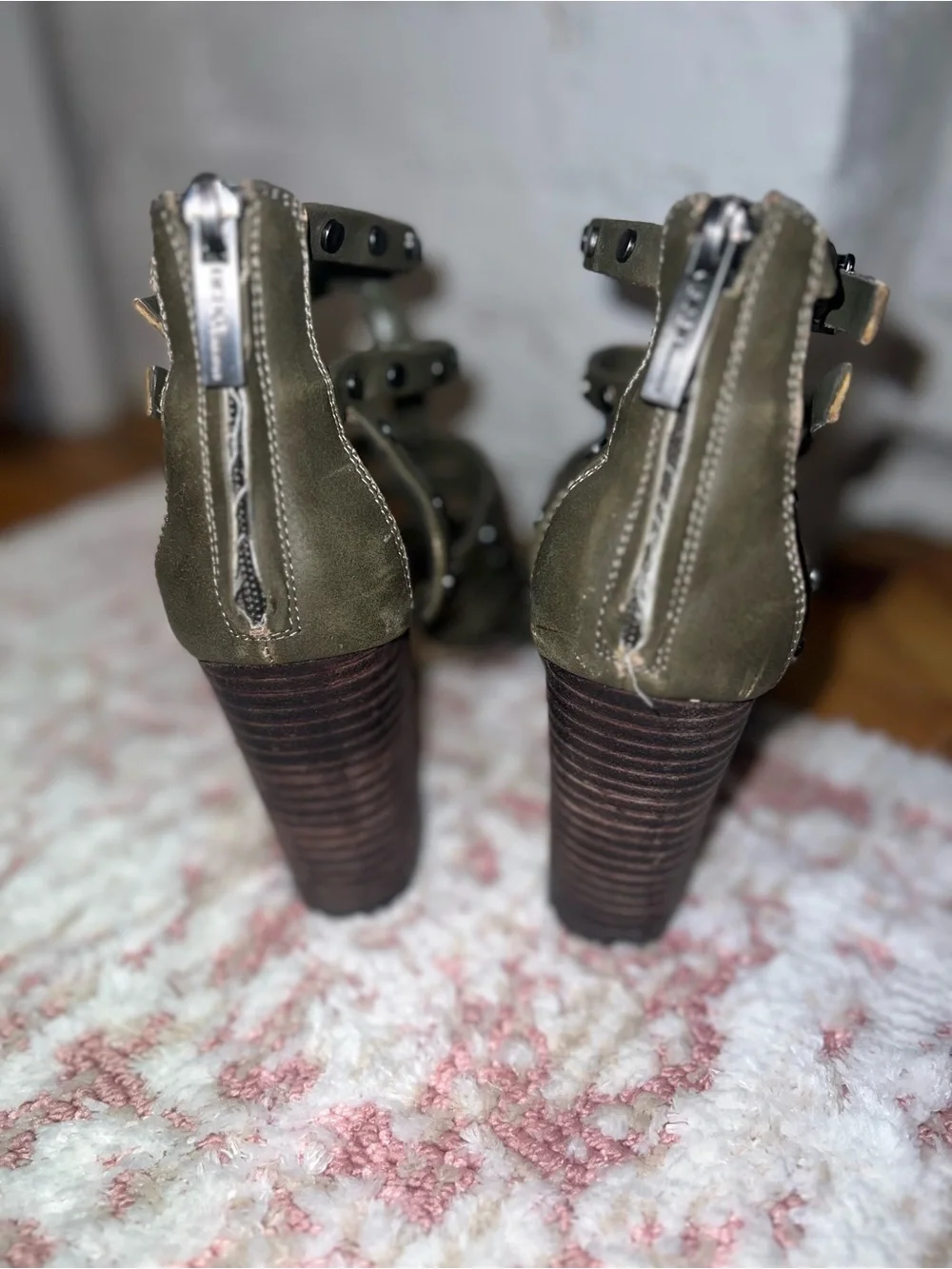 BCBGeneration Olive Green Strappy Studded Heels